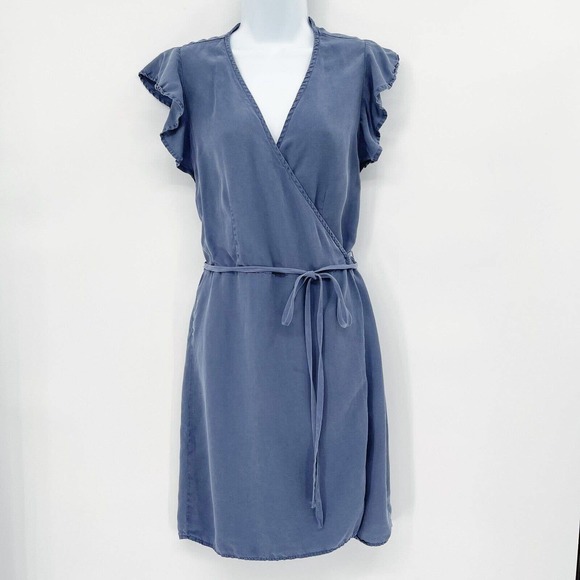 Anthropologie Dresses & Skirts - Anthropologie Cloth & Stone Marlow Wrap Dress Blue Size M Flutter Sleeve V-neck